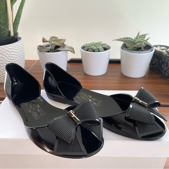 Salvatore Ferragamo Shoes - New As✨ Salvatore Ferragamo Jelly Flats - Authentic❣️Peep toe -signature bow🖤
